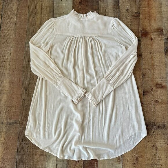 Free People Lieutenant Shirt Dress Button-Up Long Ruching Sleeve Frill Collar - Picture 10 of 11